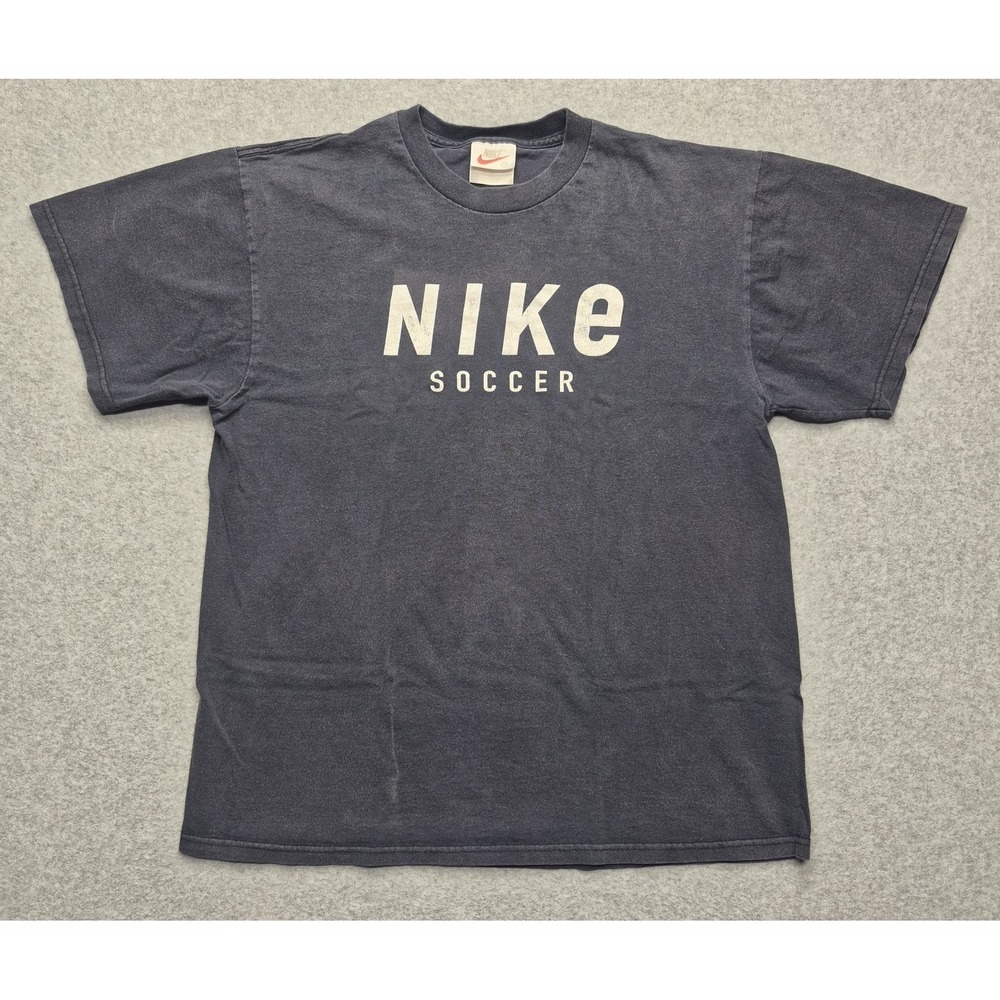 Vintage Nike Shirt Mens M Black Faded Soccer Spell Out 90s Center Swoosh Y2K